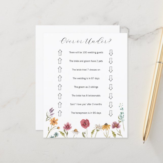 Papier Jeu de fleur sauvage supérieur ou inférieur à la F (Devant/Arrière en situation)