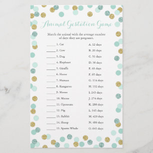 Papier Jeu de gestation animal de Baby shower de menthe e