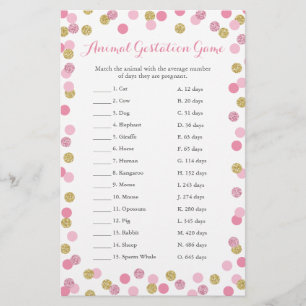 Papier Jeu de gestation animal de Baby shower rose et or