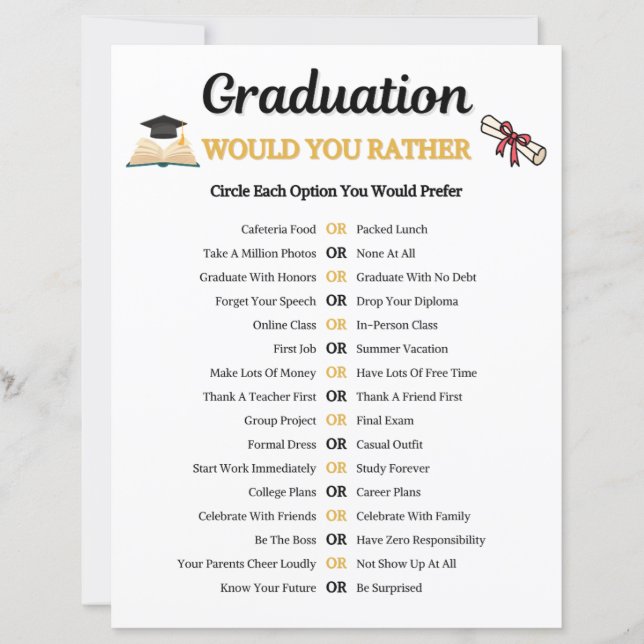 Papier Jeu de graduation 'Would You Rather' (Devant)