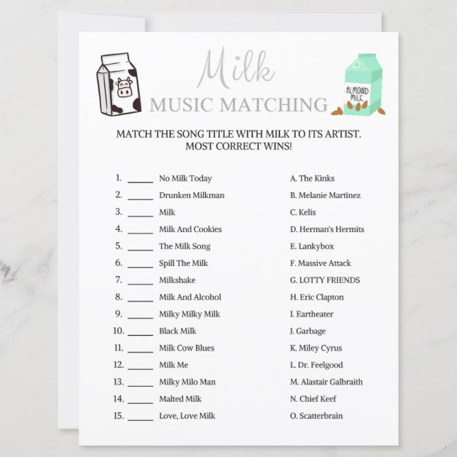 Papier Jeu de jumelage de musique de lait (Devant)