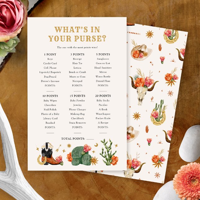 Papier Jeu de la bourse de l'Ouest (Western Theme What's in Your Purse Game Card by Painted Paperie
)