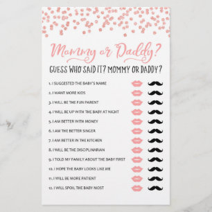 Papier Jeu de Maman ou Papa pour la fête de Baby Shower