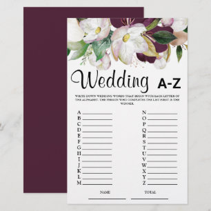 Papier Jeu de mariage A-Z floral bordeaux pour la mariée