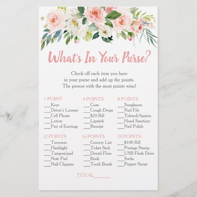 Papier Jeu de mariage 'Blush Pink Floral What's In Your P (Devant)