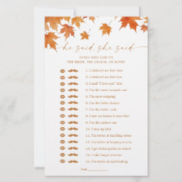 Papier Jeu de mariage d'automne Il a dit Elle a dit