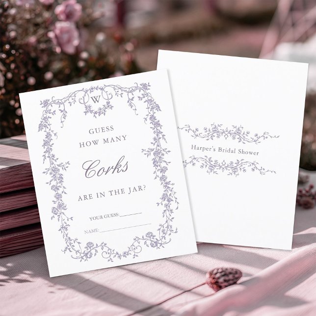 Papier Jeu de mariage 'Devinez combien' au lavande classi (Front & Back)