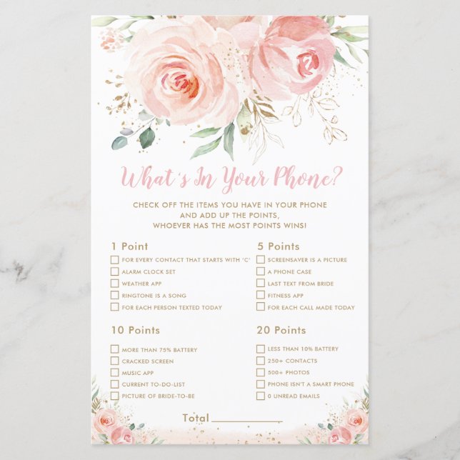 Papier Jeu de mariage floral rose Blush What's In Your Ph (Devant)