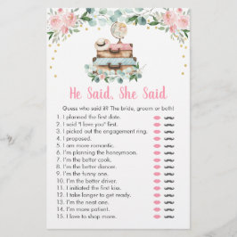 Papier Jeu de mariage floral rose Il a dit Elle a dit Voy
