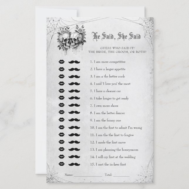 Papier Jeu de mariage Halloween Il a dit Elle a dit (Devant)