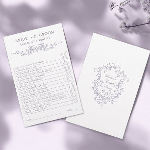 Papier Jeu de mariage 'Mariée ou Marié' au lavande frança