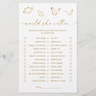 Papier Jeu de mariage papillon doré 'Would She Rather' po