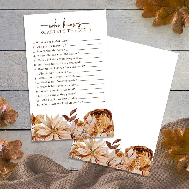 Papier Jeu de mariage : Qui connaît le mieux la mariée (Bridal Who Knows The Bride Best Game
)