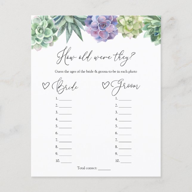 Papier Jeu de mariage Succulent Quel âge avaient-ils la m (Devant)