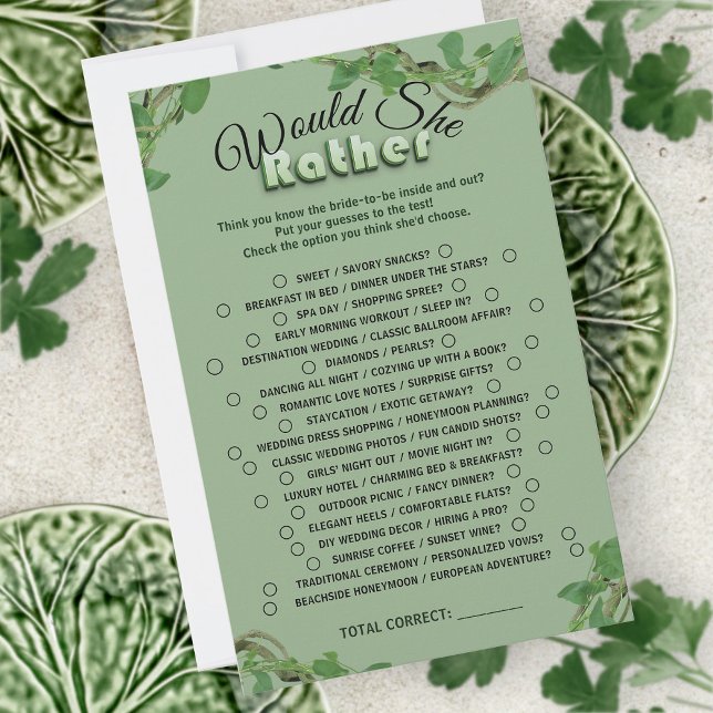 Papier Jeu de mariage « Would She Rather » sur le thème d (Créateur téléchargé)
