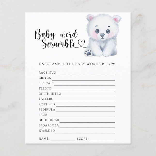 Papier Jeu de mélange de mots pour bébé - Ours polaire d' (Devant)