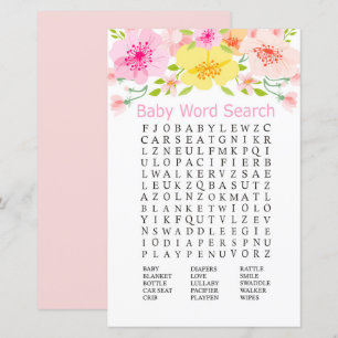 Papier Jeu de mots cachés Baby Shower avec des fleurs dél