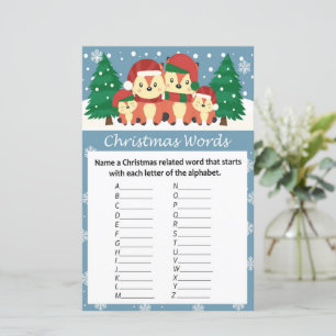 Papier jeu de mots d'alphabet de noël renard d'hiver