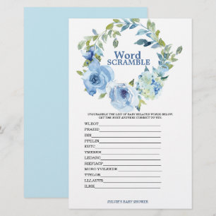 Papier Jeu de mots mêlés Baby Shower Garçon Bleu