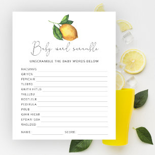 Papier Jeu de mots mêlés Baby Shower sur le thème du citr