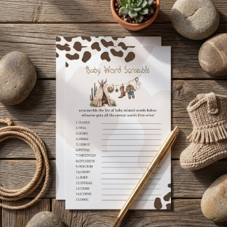 Papier Jeu de mots mêlés cow-boy pour bébé shower rustiqu