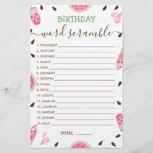 Papier Jeu de mots mêlés d'anniversaire avec réponse Past