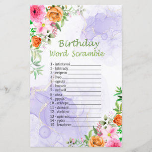 Papier Jeu de mots mêlés d'anniversaire Fleurs roses