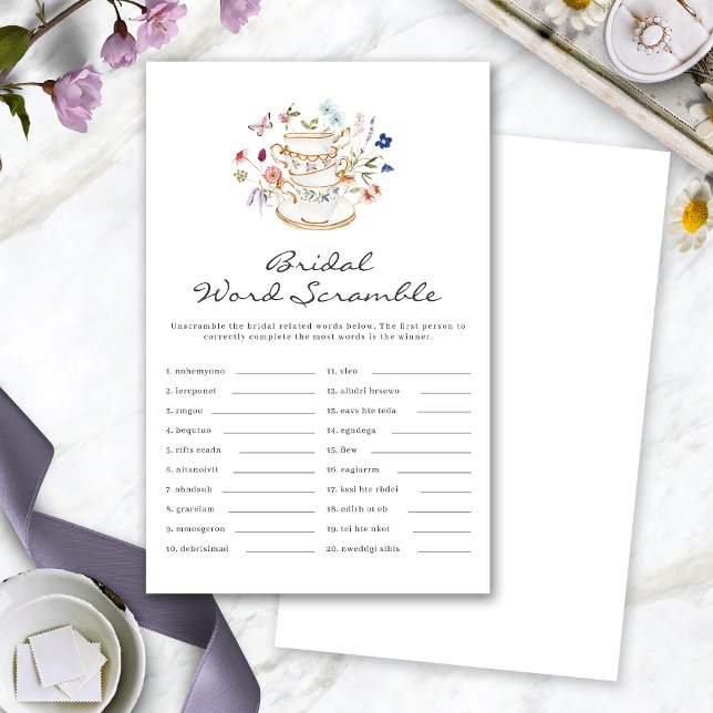 Papier Jeu de mots mêlés de mariage au thé (Tea Cup Bridal Shower Word Scramble Game by Painted Paperie
)