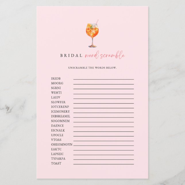 Papier Jeu de mots mêlés mariage Pink Spritz (Devant)