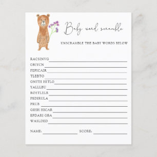 Papier Jeu de mots mêlés ours Jeu de Baby Shower