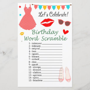 Papier Jeu de mots mêlés pour anniversaire en robe à pois