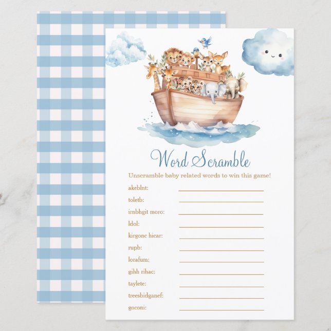 Papier Jeu de mots mêlés pour Baby Shower avec l'arche de (Devant / Derrière)