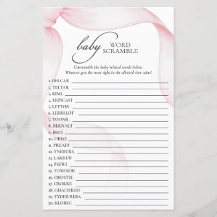 Papier Jeu de mots mêlés pour Baby Shower avec un nœud ro