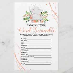 Papier Jeu de mots mêlés pour Baby Shower Fille aux corau