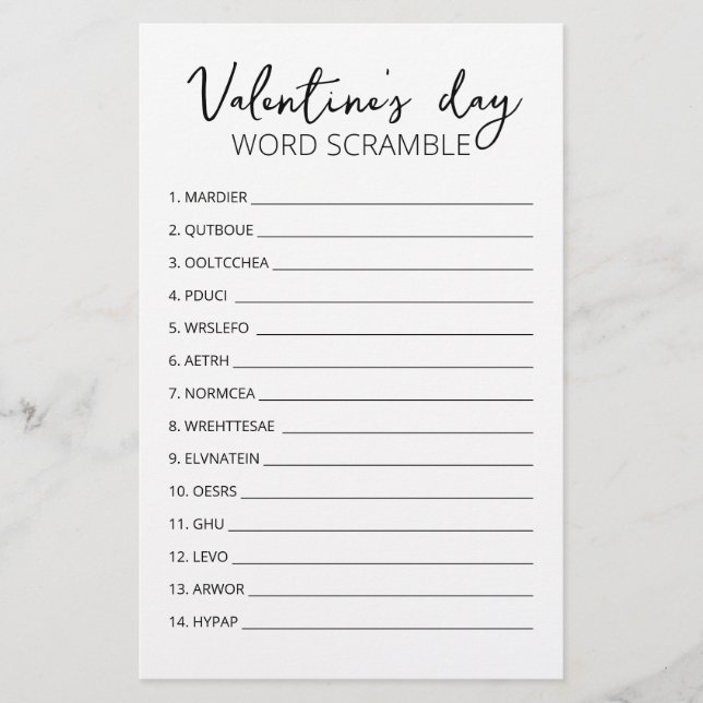 Papier Jeu de mots mêlés pour la Saint-Valentin jeu de fê (Devant)