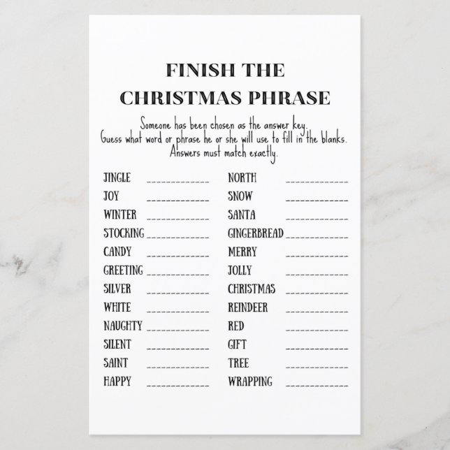 Papier Jeu de Noël familial IMPRIMÉ (Devant)