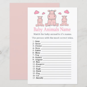 Papier Jeu de nom d'animaux bébé hippopotame rose