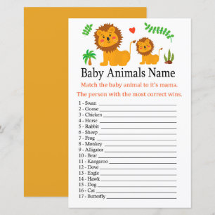 Papier Jeu de nom d'animaux bébé Lion