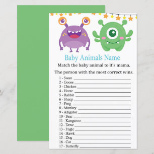 Papier Jeu de nom d'animaux bébés monstres