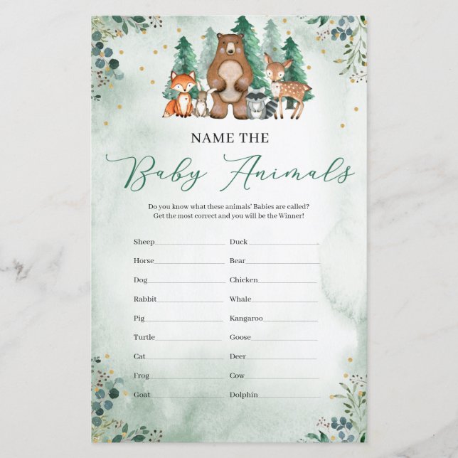 Papier Jeu de nom des bébés animaux bois verdure (Devant)