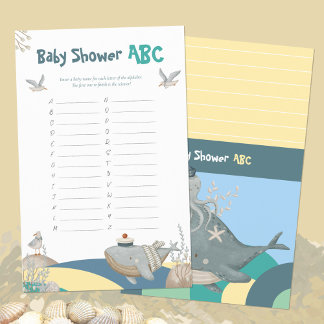 Papier Jeu de Noms ABC Baby Shower Baleine Naútíque Jaune