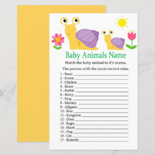 Papier Jeu de noms d'animaux bébé escargot