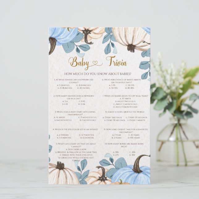 Papier Jeu de petites trivia pour bébé citrouille (Debout devant)