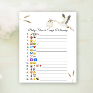 Papier jeu de Pictionary emoji baby shower cigogne
