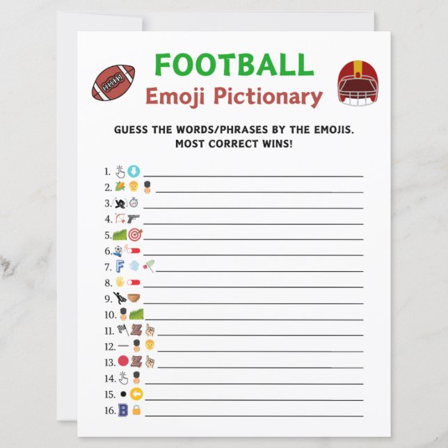Papier Jeu de Pictionary Emoji de Football (Devant)