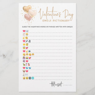 Papier Jeu de Pictionary Emoji de la Saint-Valentin avec