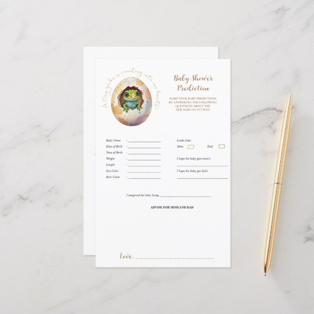 Papier Jeu de prédiction pour Baby Shower avec un oeuf de (Devant/Arrière en situation)