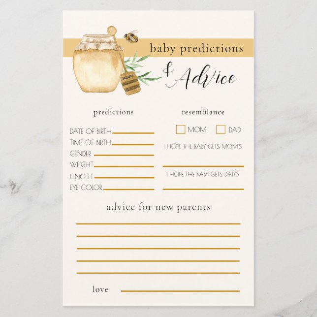 Papier Jeu de prédiction pour une Baby Shower sur le thèm (Devant)