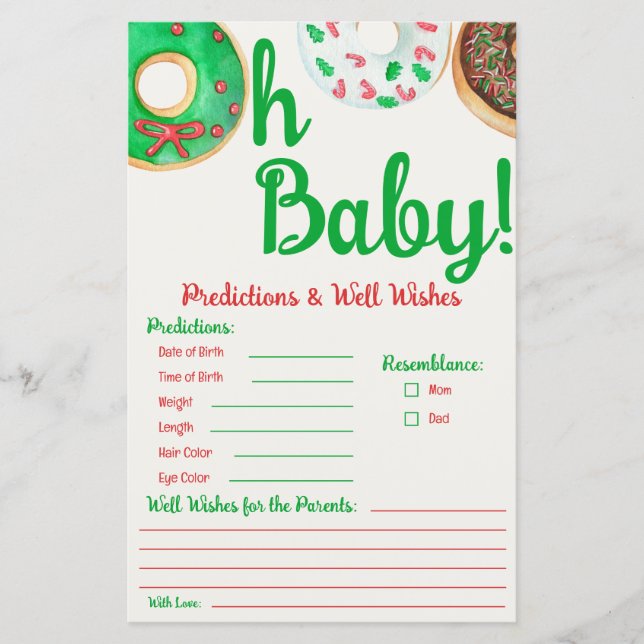 Papier Jeu de prédictions de Baby shower de Donut de Noël (Devant)