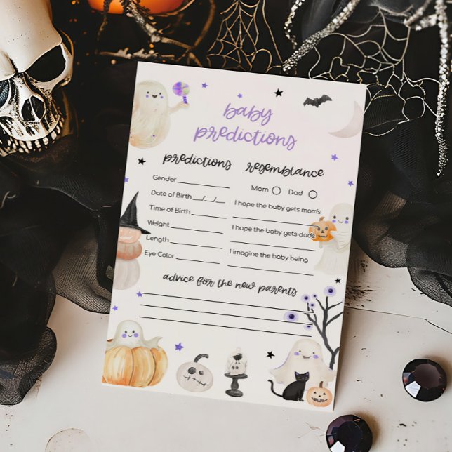 Papier Jeu de prédictions de bébé de l'Halloween violet p (A Little Boo Baby Shower Baby Predictions Game)